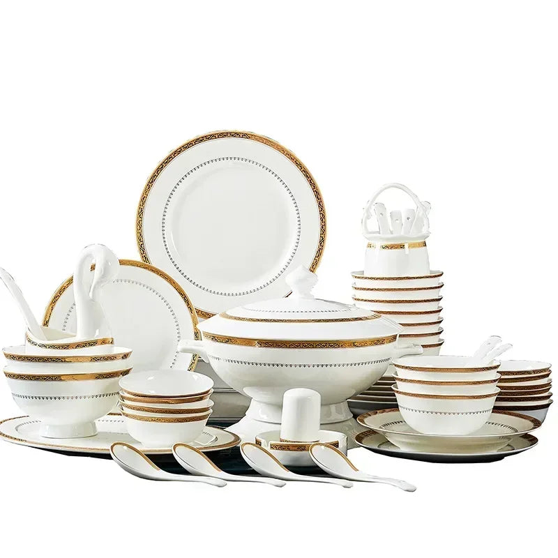 Jingdezhen Porcelain Bowl and Plate Set Modern Minimalism — Ivory White | KIMLUD