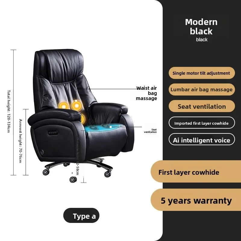 Genuine Leather Executive Office Chair Massage — Cream | KIMLUD