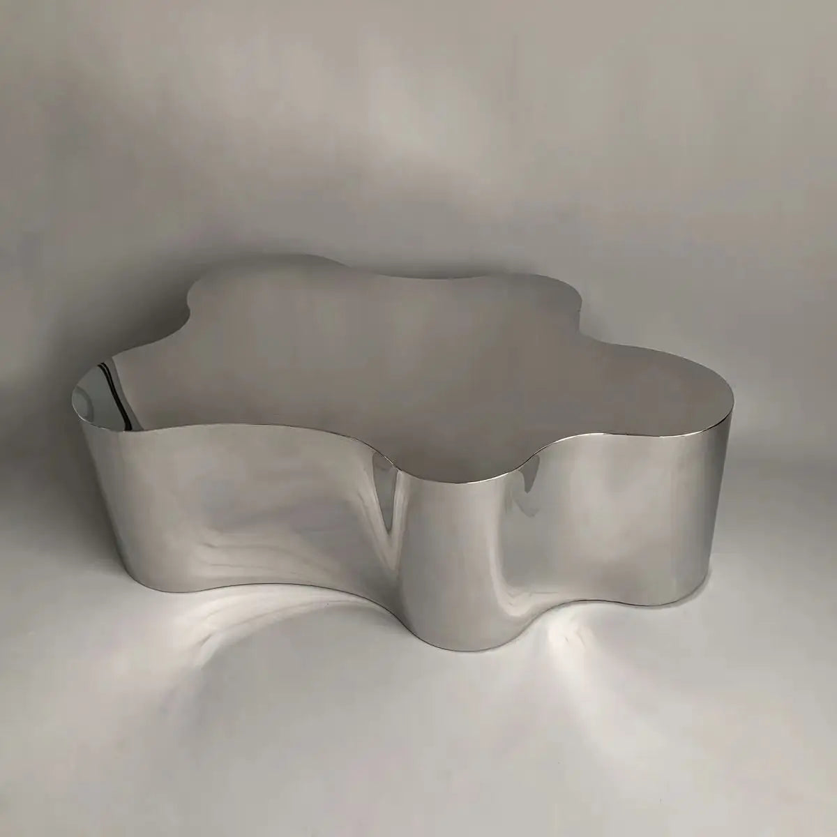 Industrial Metal Coffee Table Sculptural — Brushed Stainless Steel | KIMLUD