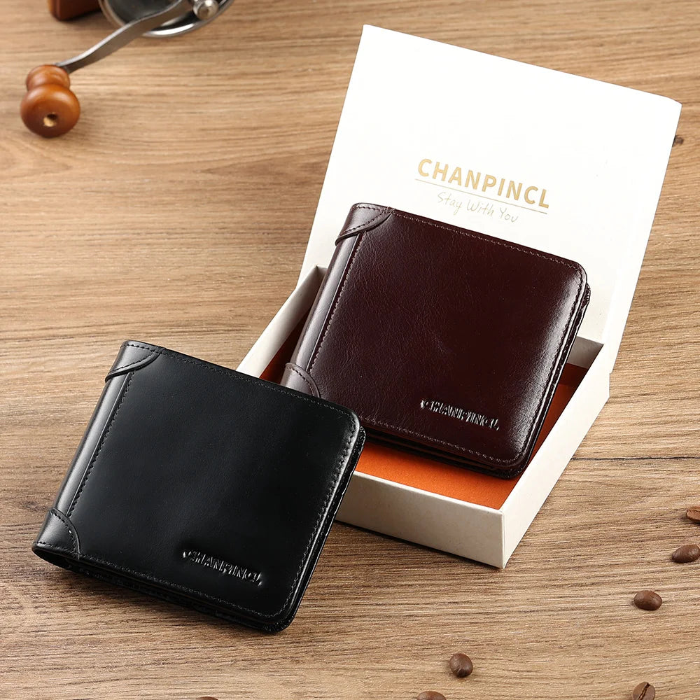 CHANPINCL Genuine Cow Leather Men Wallet Luxury Short Tri-Fold First Layer Cowhide Purse Male Business Horizontal Fashion