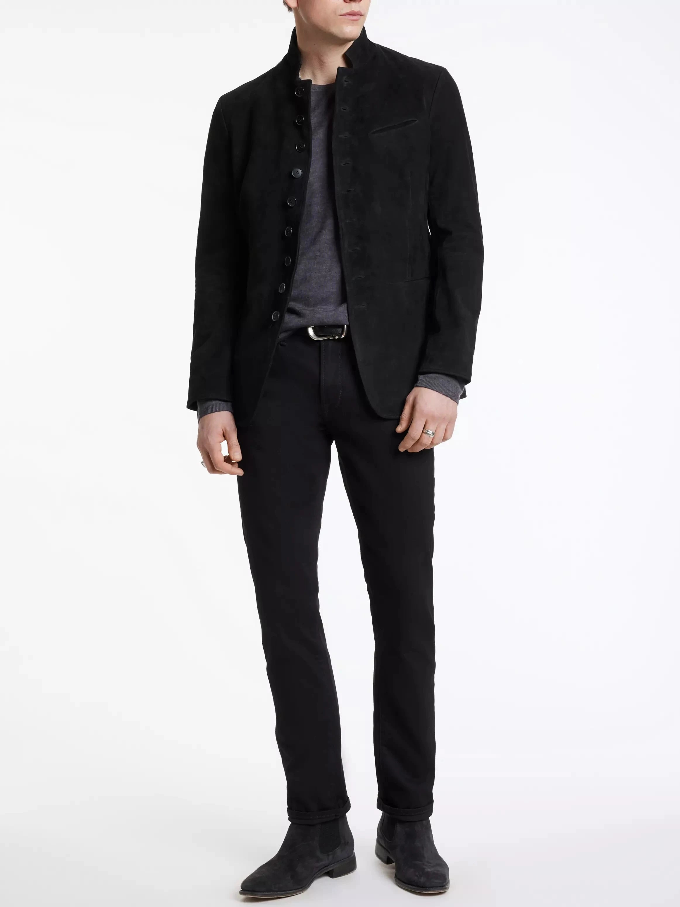 Styling collar edge cuffs multi-button leather suit men's goat suede leather jacket