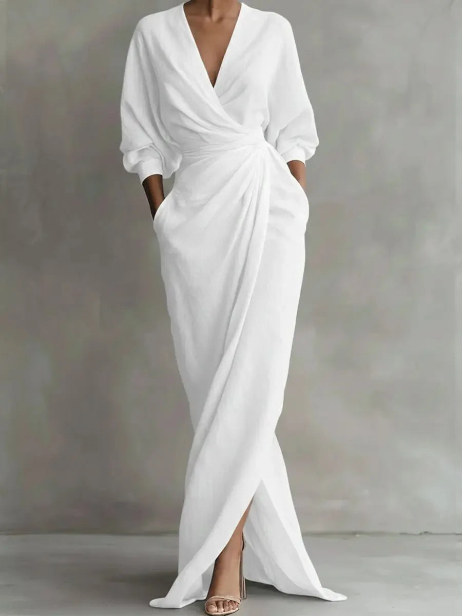 Wrap-Draped Dress Sculpted Waist — Soft Pink | KIMLUD