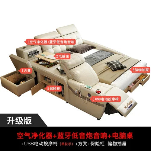 High End Nordic Double Bed Headboard Queen Storage Safe Luxury Twin Bed Frame Full Size Sleeping Camas De Casal Home Furniture