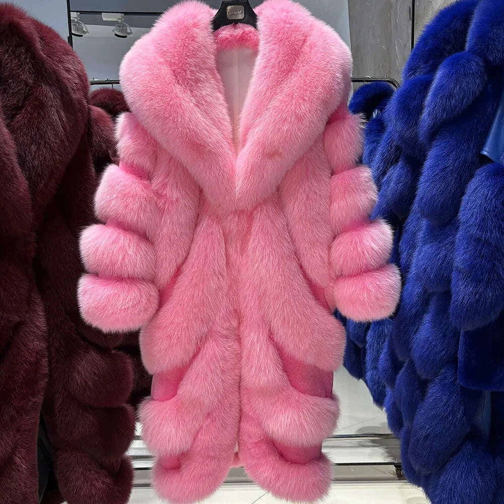 KIMLUD, YOLOAgain 2025 Winter Warm Luxury Real Fox Fur Coat Women Pink Fox Fur Jacket Long, KIMLUD Womens Clothes