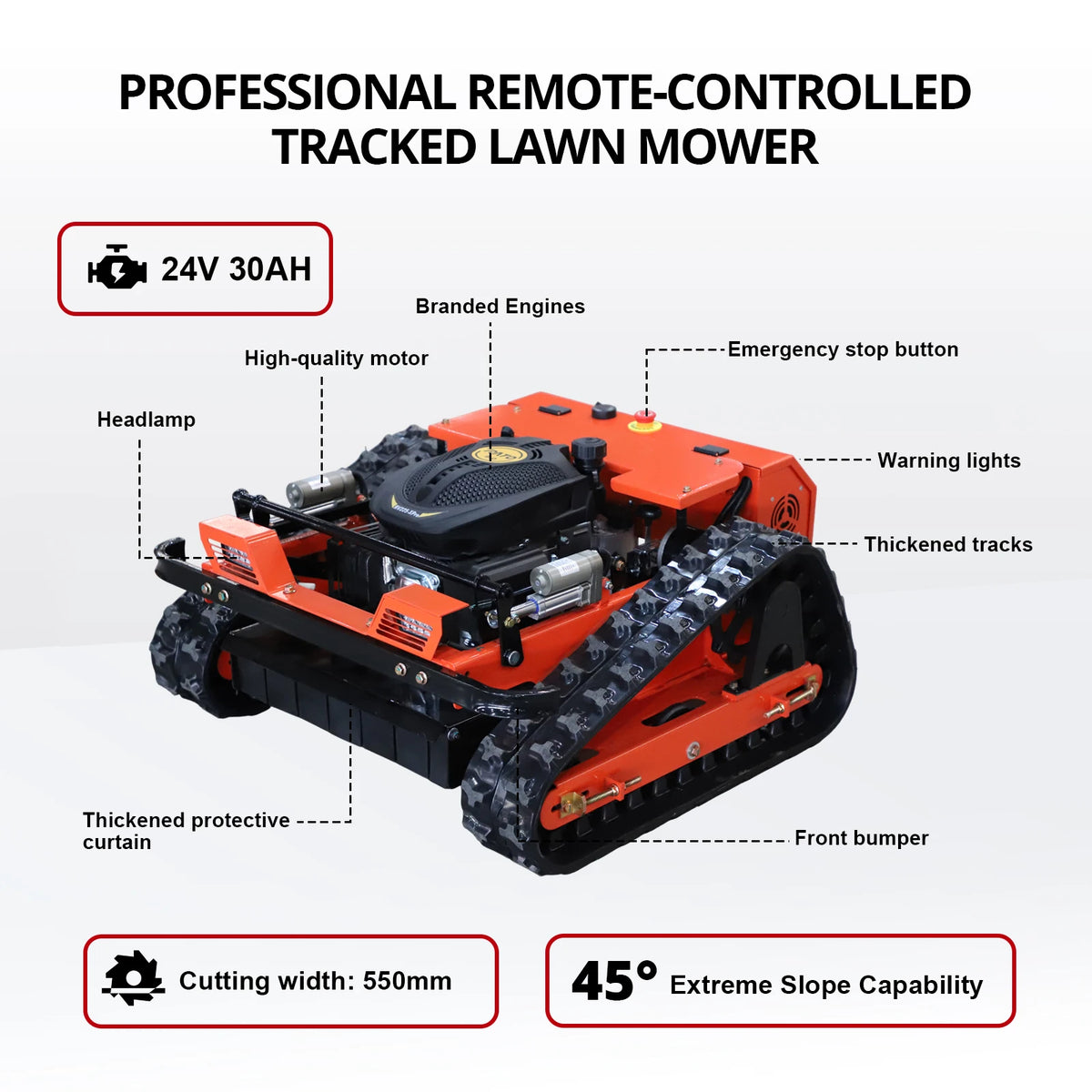 Remote Control Robotic Lawn Mower – 550mm Width – Track | KIMLUD