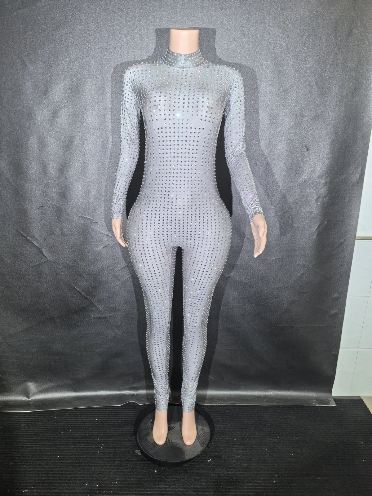 Crystal Long Sleeve Romper – Sparkly Bodycon Silhouette – Rayon | KIMLUD