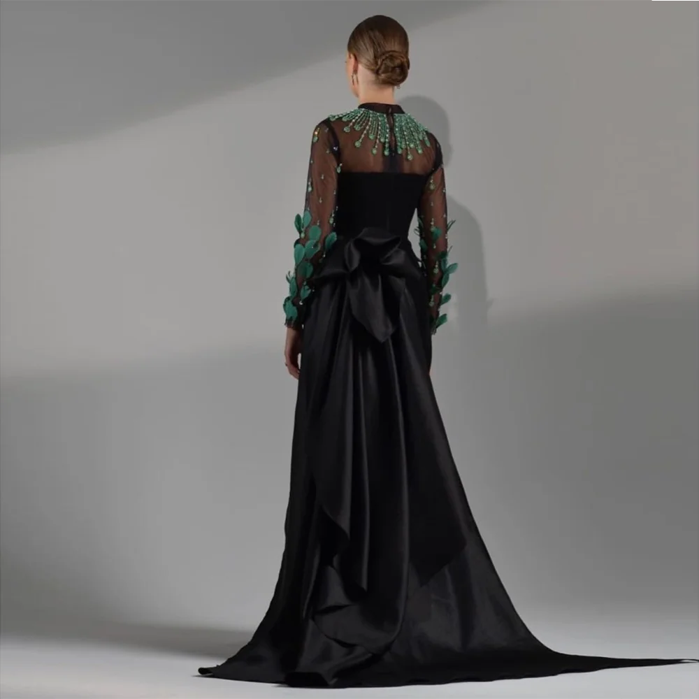 KIMLUD, Sharon Said Elegant Black Mermaid Evening Dress Dubai Luxury Emerald Green Beads Feathers Women Wedding Dresses Party Gowns, KIMLUD Womens Clothes