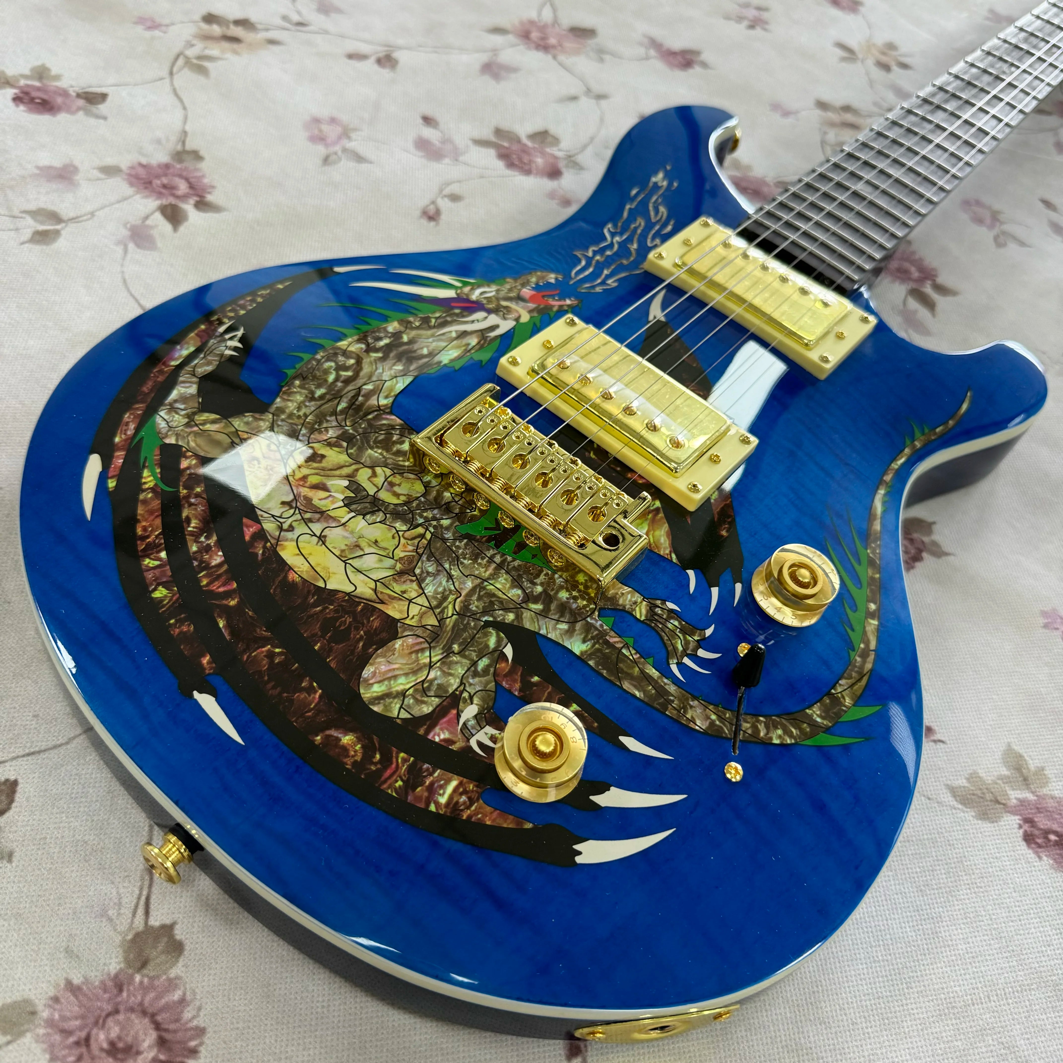 Dragon Style Dragon Inlay Electric Guitar — Blue | KIMLUD