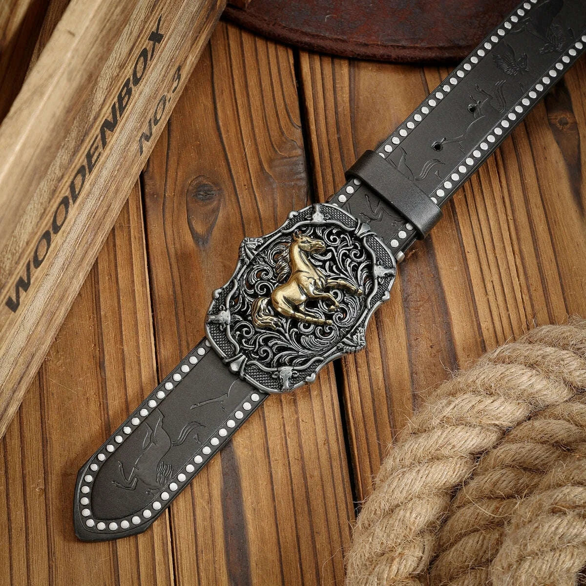 KIMLUD, A unisex Western-style PU belt with buckles, Bohemian style, casual and retro, suitable for daily wear when going out, KIMLUD Womens Clothes