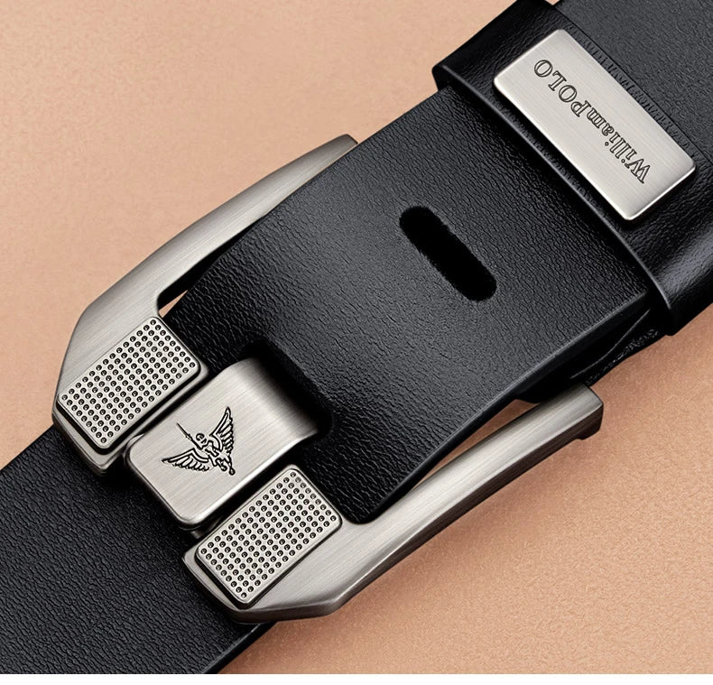 Cowhide Leather Belt With Needle Buckle — Dark Brown | KIMLUD