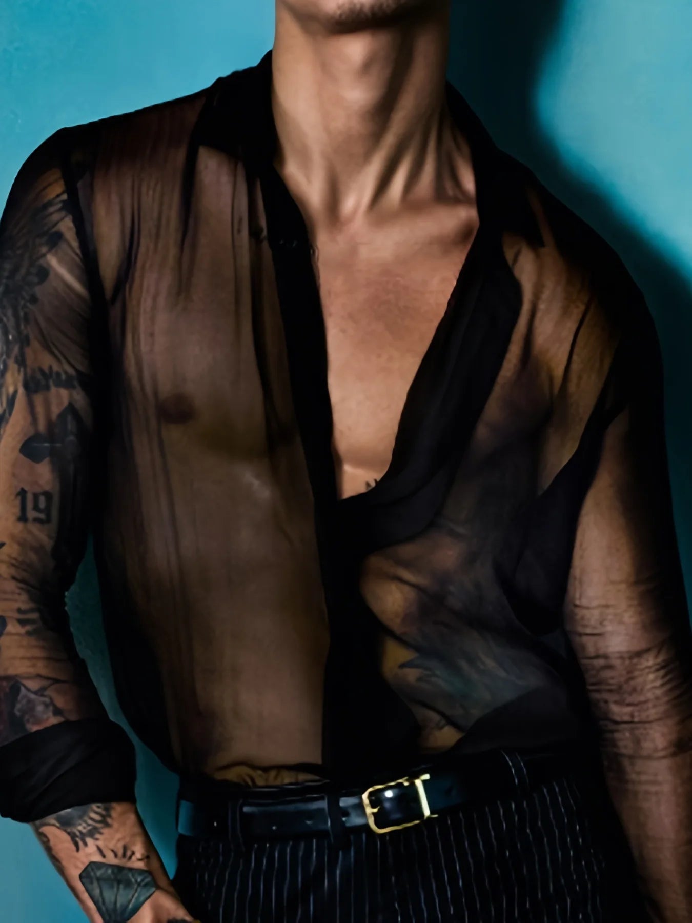 Semi-Sheer Polyester Shirt Breathable — Black | KIMLUD
