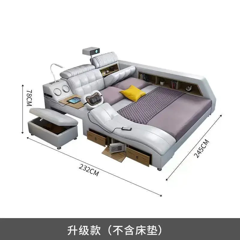 Storage Designer Double Bed Wood Nordic Drawers Queen King Double Bed Smart Luxury Massage Letto Multifunzione Bedroom Furniture