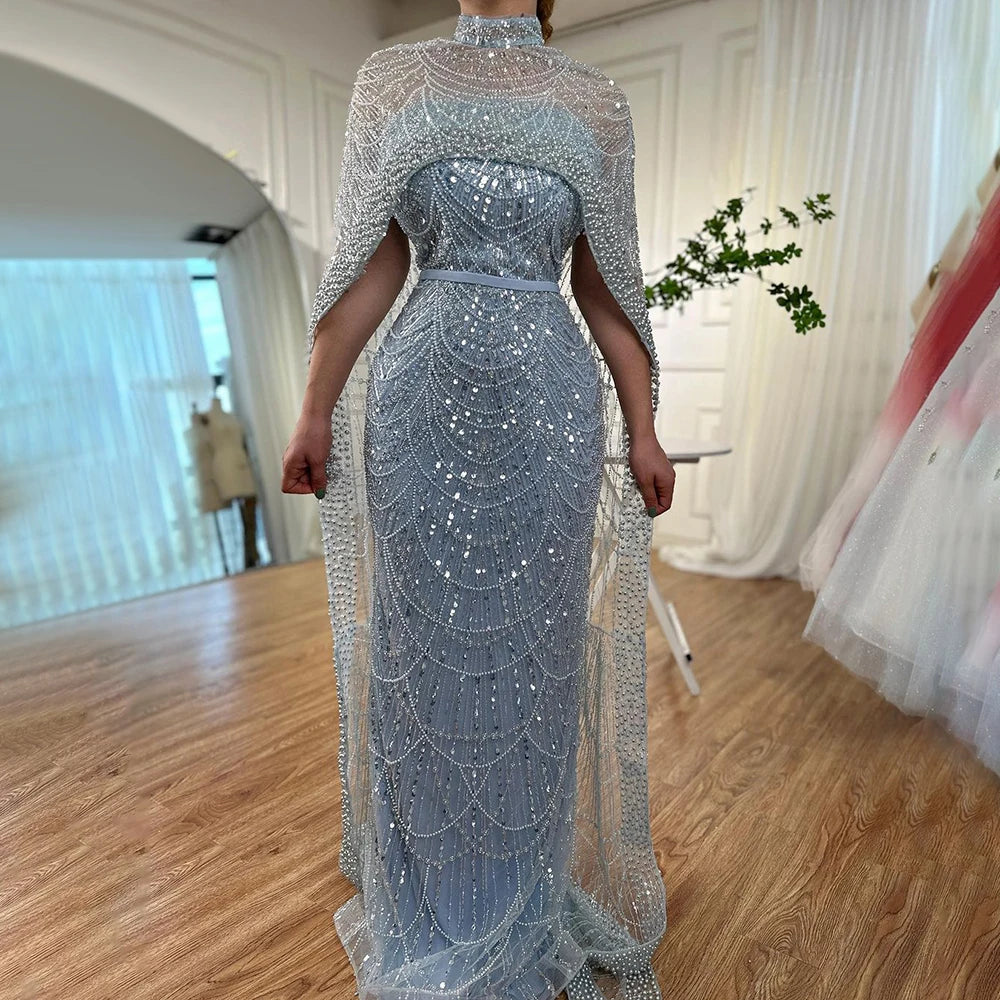Beaded Gown With Mermaid Cape — Dubai Nude | KIMLUD