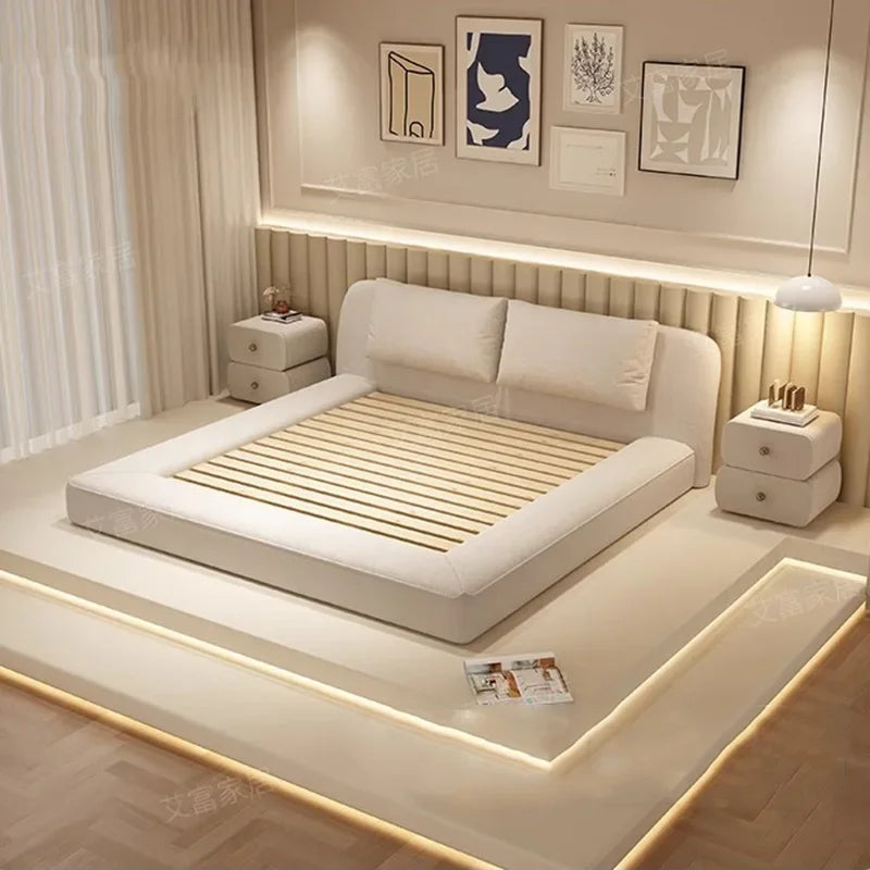 Minimalist Modern Wood Queen Size Bed With Storage — White | KIMLUD