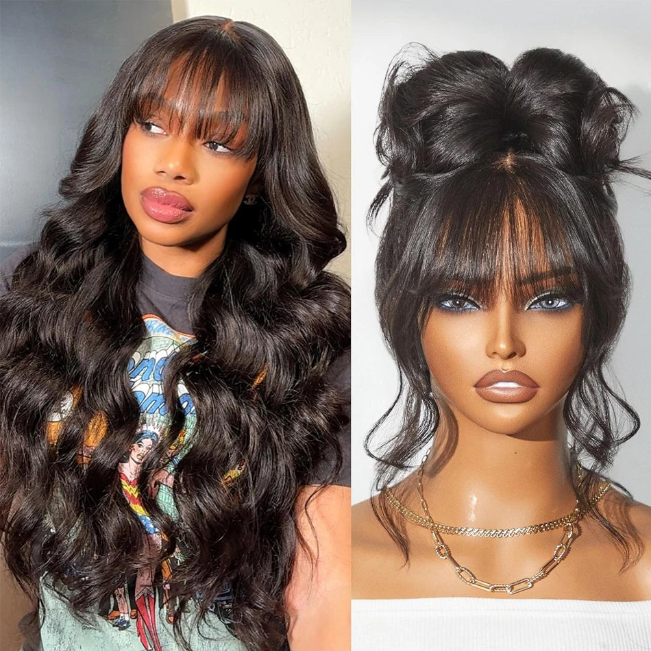 Lace Wig – 250% 3X1 Middle Part With Bangs – Body Wave Long 26 Inch | KIMLUD