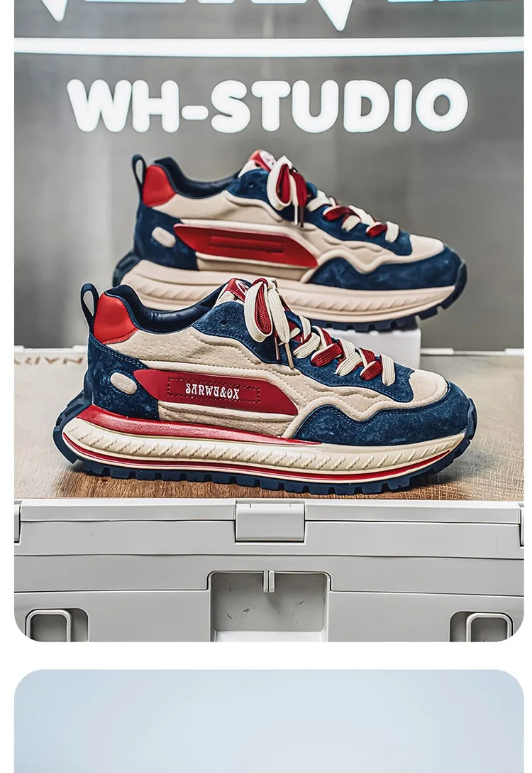 Color-Block Dad Shoes Men's Spring Autumn New Style Thick Bottom Sports Shoes Casual Running Shoes Low Cut Breathable Mesh