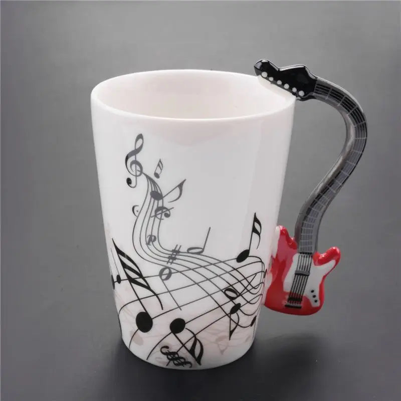 Ceramic Mug With Guitar-Shaped Handle — White | KIMLUD
