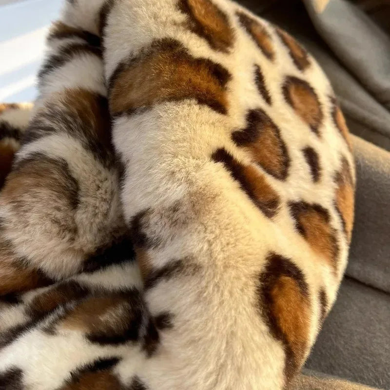 KIMLUD, Winter Leopard Faux Rabbit Fur Scarf Women Girls Scarf Soft Plush Scarves Solid Color Neck Collar Warmer Stuff Christma Gift, KIMLUD Womens Clothes