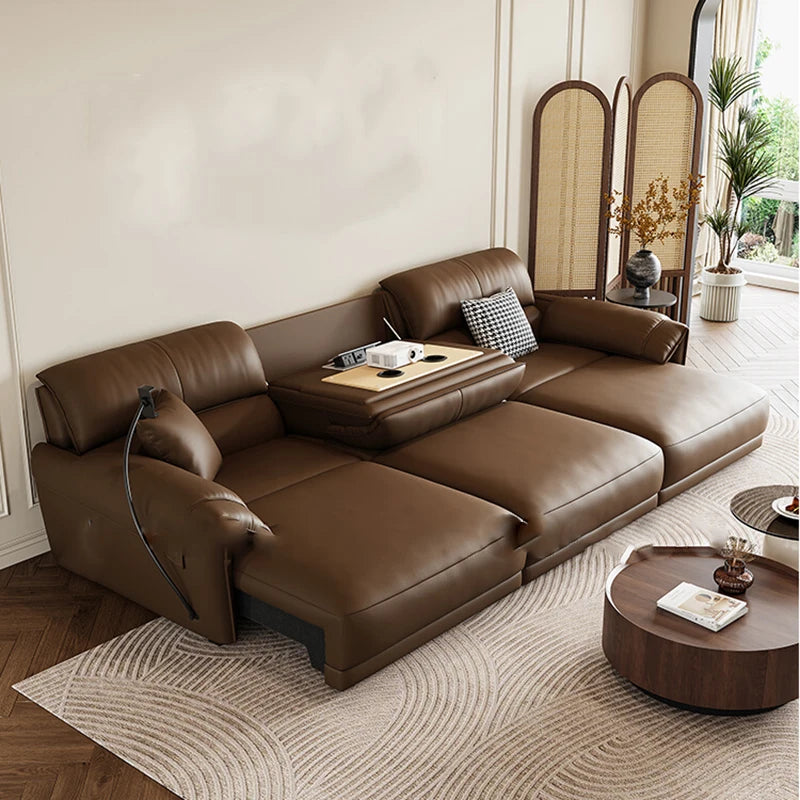 Leather-Like Modular Sofa L-Shaped Folding Recliner — Chestnut Brown | KIMLUD