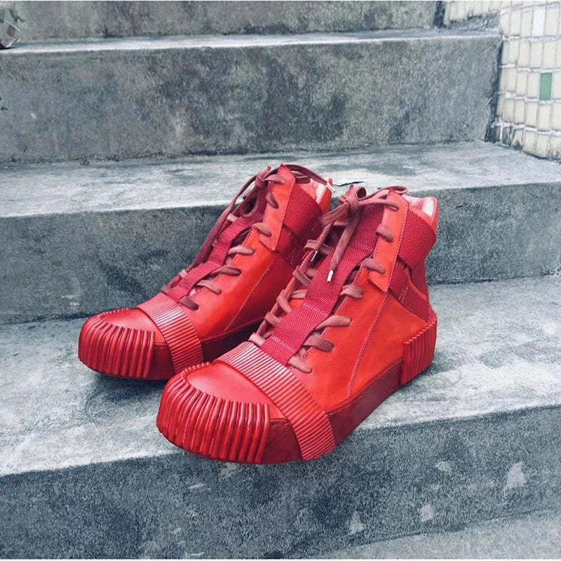 Original Design Pure Handmade BBS Customized Nappa Leather Goodyear Patchwork High Top Luxury Retro Hip Hop Artistic Boots