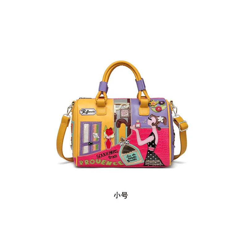 PU Leather Handbag Large Capacity Boston Bag — Multicolor | KIMLUD