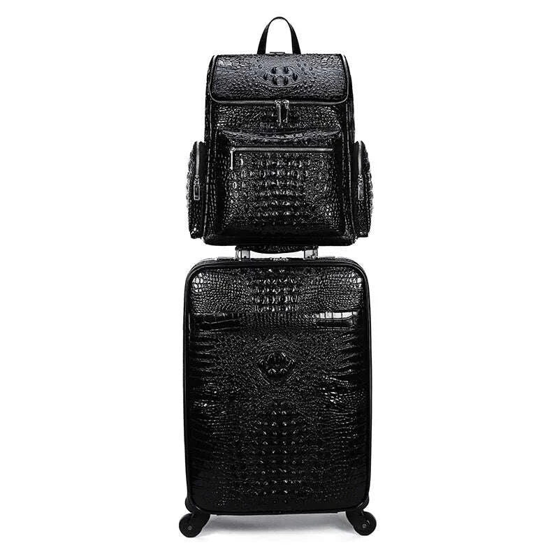 KIMLUD, Genuine Leather crocodile pattern travel luggage with handbag backpack men's first layer cowhide trolley suitcase boarding case, KIMLUD Womens Clothes