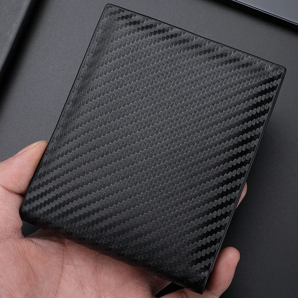 New PU Leather Carbon Fiber Short Wallet For Men Credit Card Holders, Zipper Coin Wallet