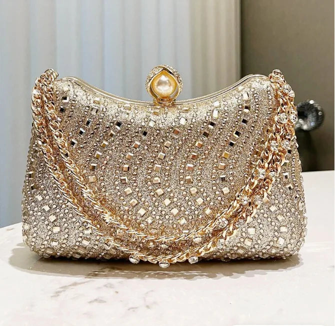 Rhinestone Diamond Inlay Evening Clutch — Blue | KIMLUD