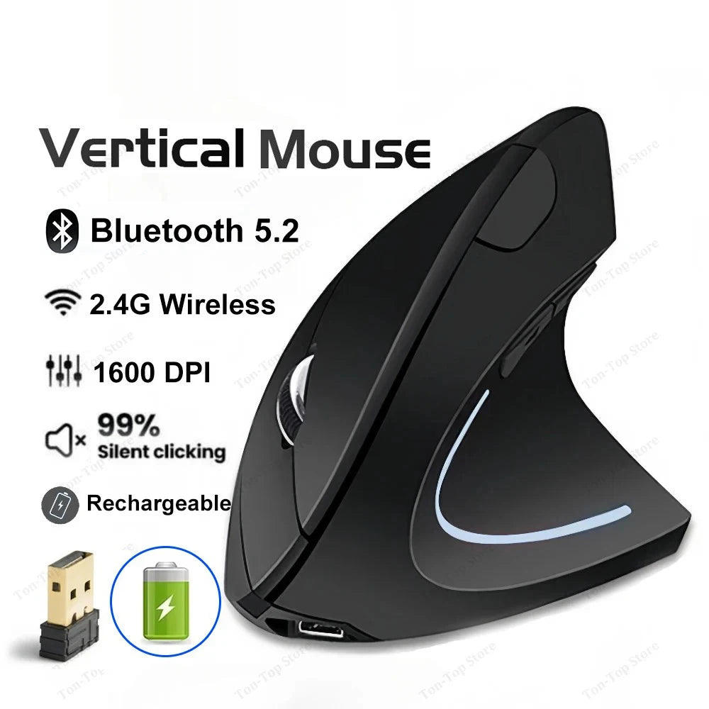 Vertical Mouse Ergonomic Mouse 2.4G Wireless Mouse Dual Mode Bluetooth Mice RGB 1600 DPI Silent Mouse for PC Laptop Desktop