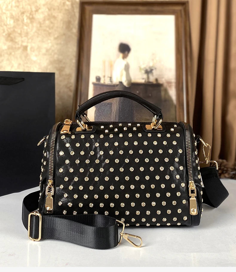 Crossbody Handbag – Diamond Studded Punk Style – PU | KIMLUD