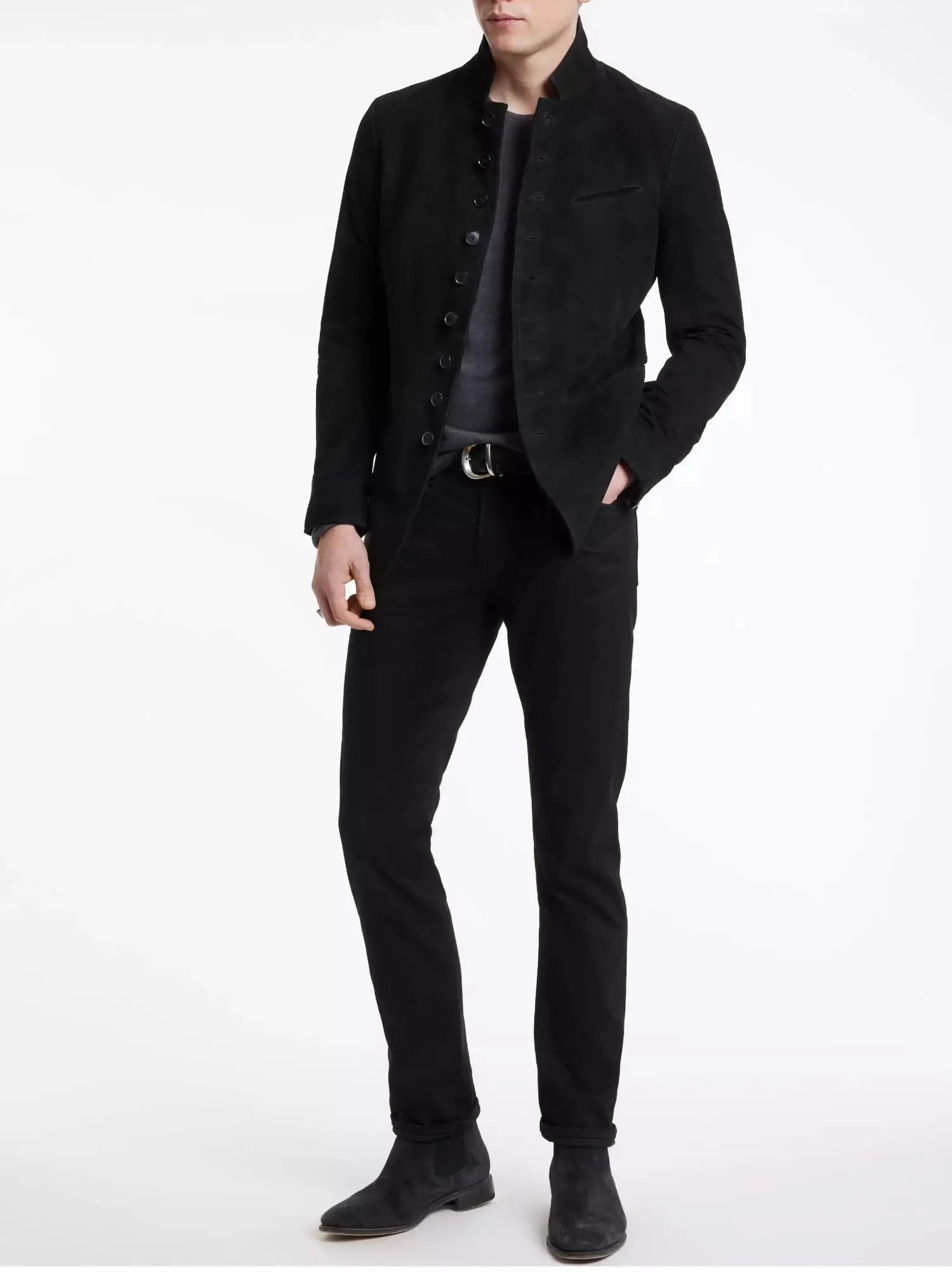 Styling collar edge cuffs multi-button leather suit men's goat suede leather jacket