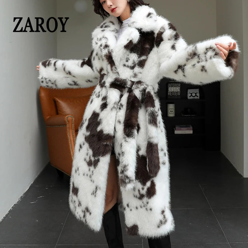 ZAROY Luxury Fluffy Faux Mink Fur Long Women's Coat Fashion Gradient Fur Winter Thick Warm Outerwear Brand Design Overcoat шу