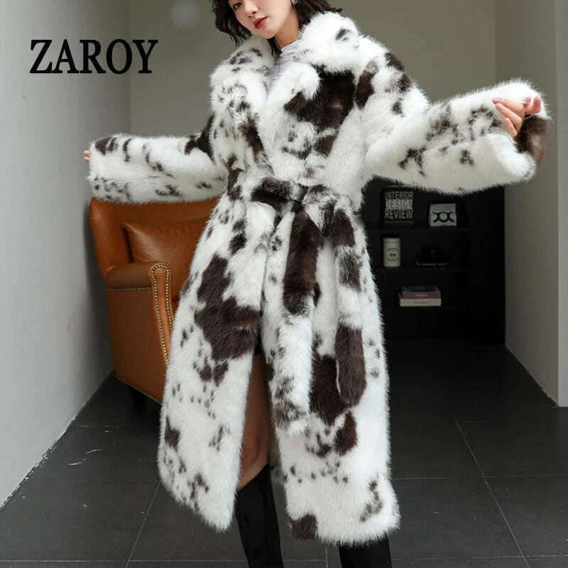 KIMLUD, ZAROY Luxury Fluffy Faux Mink Fur Long Women's Coat Fashion Gradient Fur Winter Thick Warm Outerwear Brand Design Overcoat шу, KIMLUD Womens Clothes