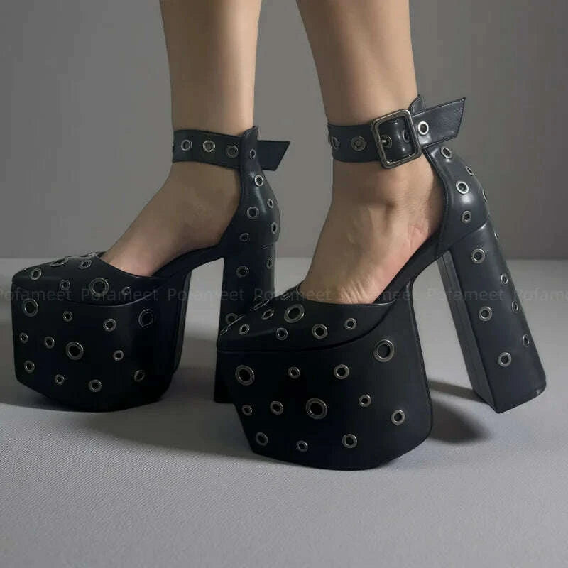 KIMLUD, Women Pumps High Heel Sandals Platform Shoes Pointed Toe Elegant Chunky Heels Ankle Buckle Black Sexy High Heels Mary Janes, KIMLUD Womens Clothes