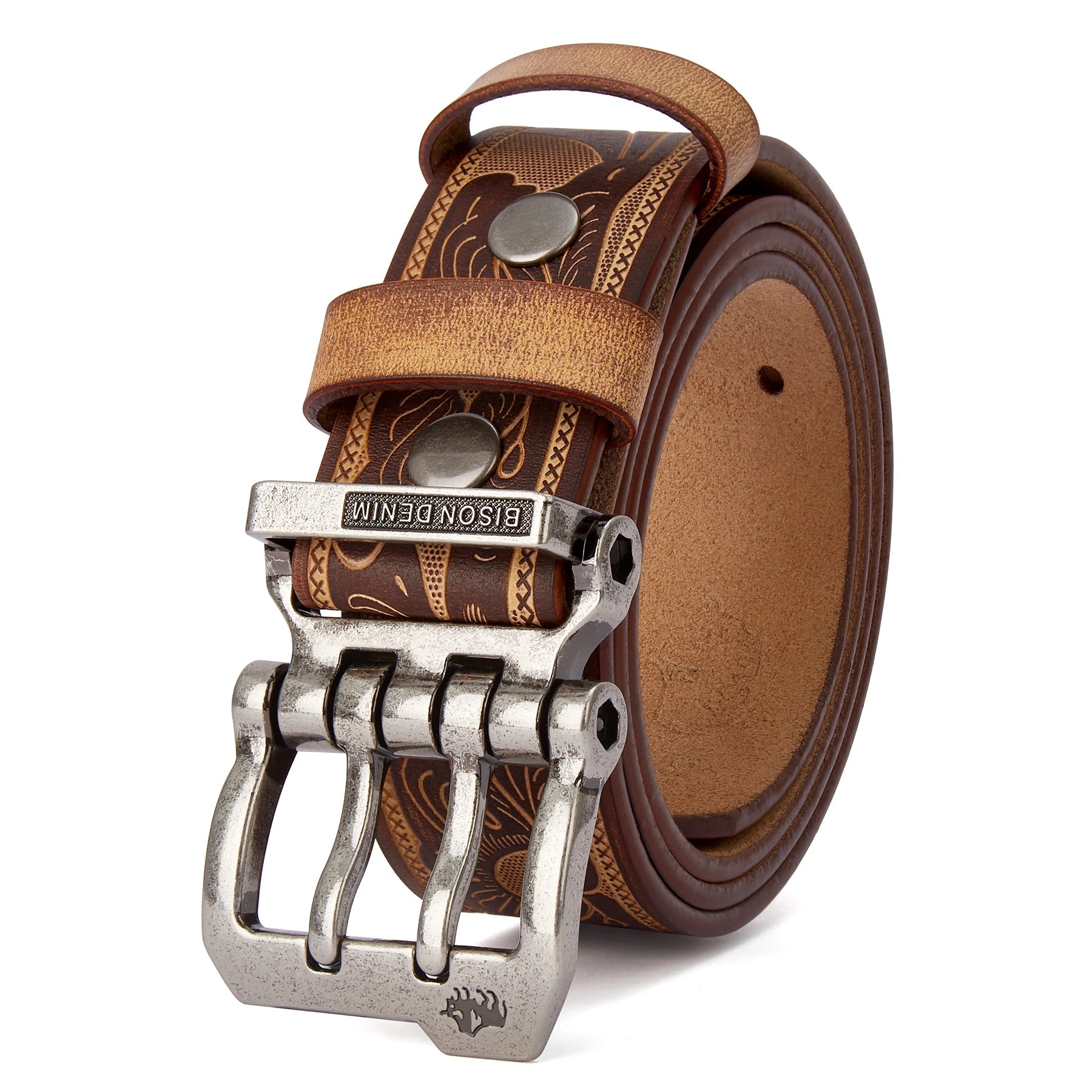 Genuine Cowskin Leather Belt Vintage Pin Buckle Luxury Casual Accessory — Brown | KIMLUD