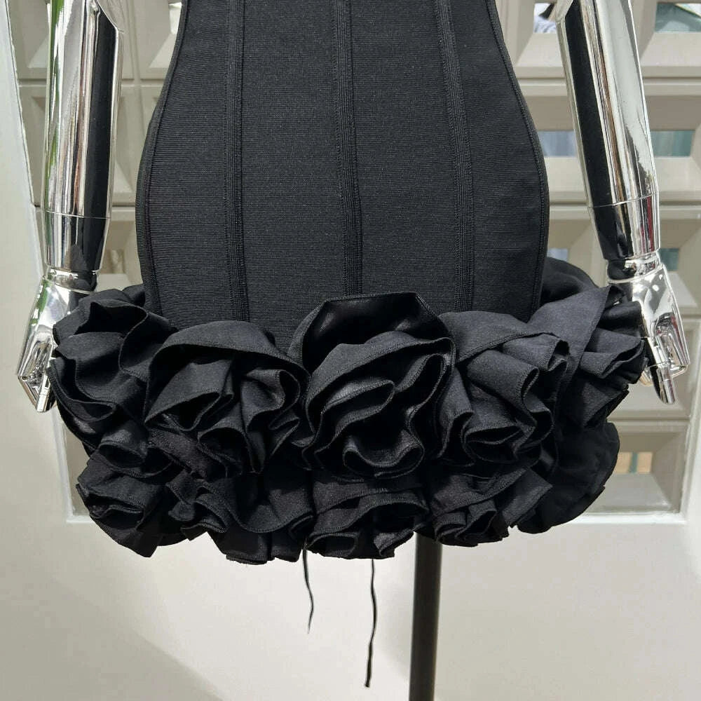 KIMLUD, Sexy Strapless Bodycon Dresses for Women 3D Floral Fashion Party Evening Club Bandage Dress Formal Elegant Slim Birthday Gowns, KIMLUD Womens Clothes