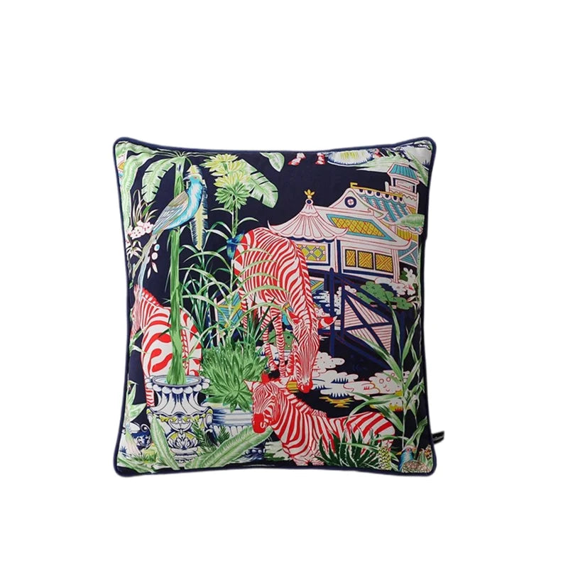 Pink Chinoiserie Pillow Covers 16x16 Inch Traditional Style Bird Dog Floral Vase Decorative Throw Pillow Case Velvet Double Side