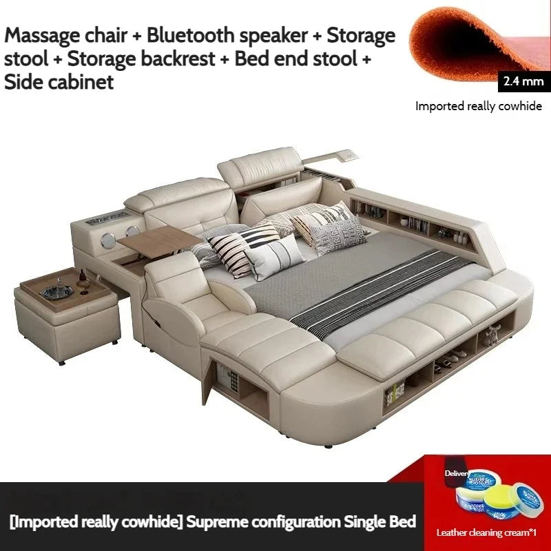 Adjustable Electric Double Bed Frame with Massager - Modern Multifunctional King Size Furniture Set
