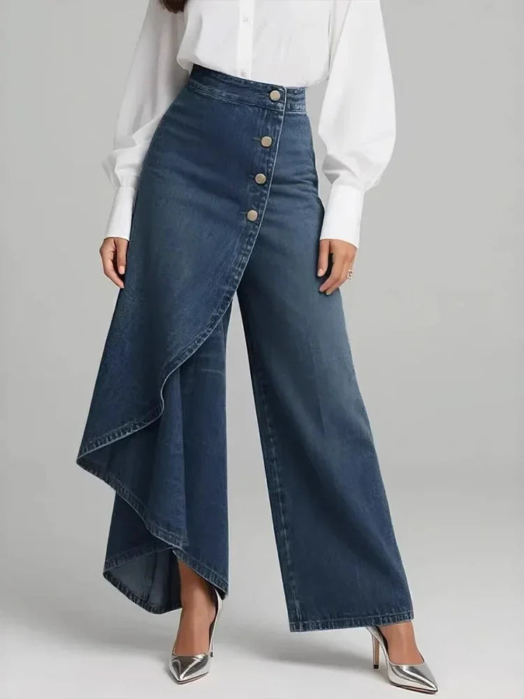 Y2K Pants Spring Summer Fashion Long Solid Color Casual Buckle Loose Wide Leg Pants Women Trousers Faux Denim