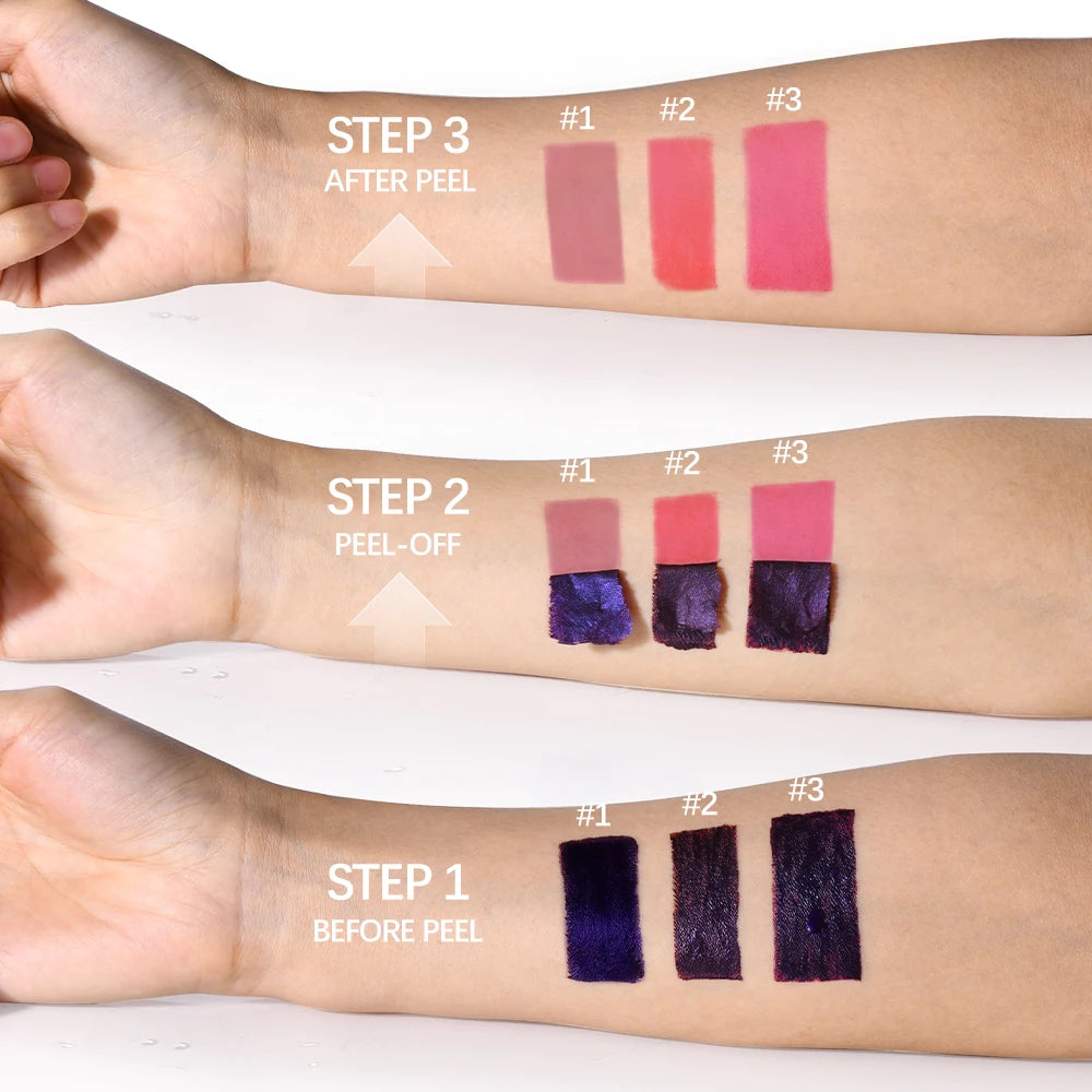 Lip Stain Blading Peel Off and Reveal Kit Long Lasting 3pcs Rose Waterproof Pink Lip Tint Transfer Proof Natural Lip Stain Kit