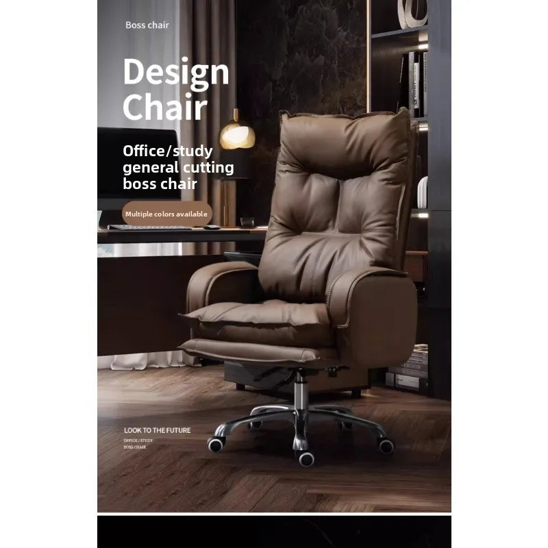 Genuine Leather Executive Chair Reclining Ergonomic Height-Adjustable — Chocolate Brown | KIMLUD