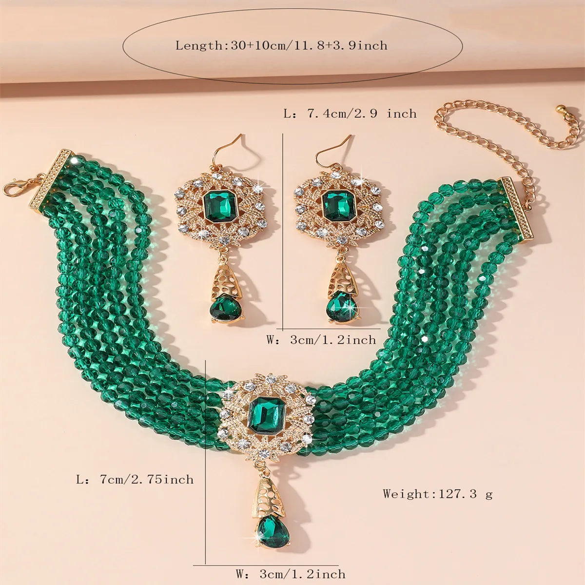 FYUAN Multilayer Green Red Blue Black Crystal Necklace Geometric Hollow Alloy Earrings For Women Weddings Banquet Jewelry Sets