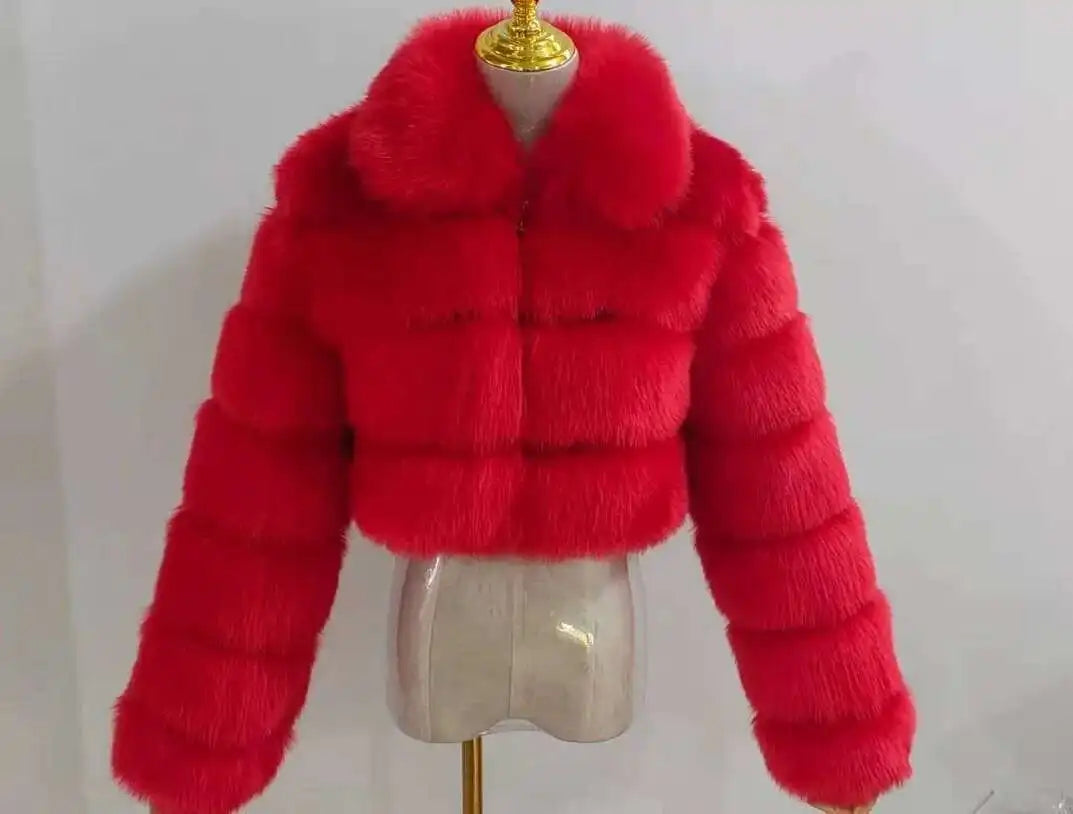DEAT Fashion Women's Faux Fur Coat Lapel Zipper Long Sleeves Loose Thick Imitation Fur Short Jacket Winter New 7AB6103