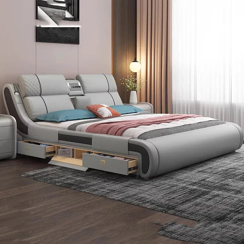 Modern Simple Massage Bed Luxury Water Proof Design Bedframe Double Bed Smart White Nordic Furniture