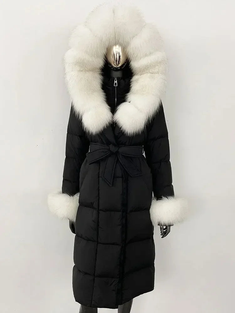 Down Coat – Fur Collar Hooded – Duck Down – White | KIMLUD
