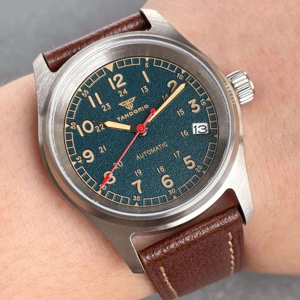 Tandorio 20ATM Waterproof Diver 36mm Field Watch Men NH35 Mechanical Movt Black White Dial Luminous Sapphire Glass 3.8 Auto Date