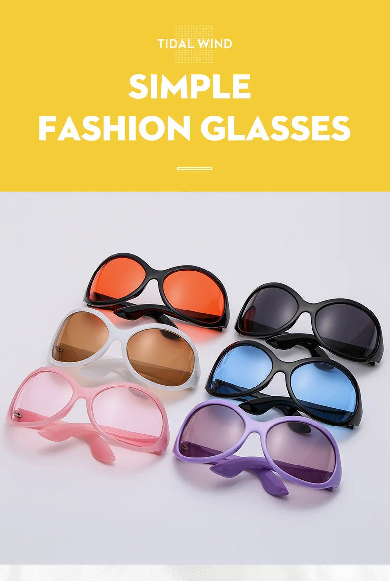 Oversized Oval Sunglasses Y2K Punk — Black | KIMLUD