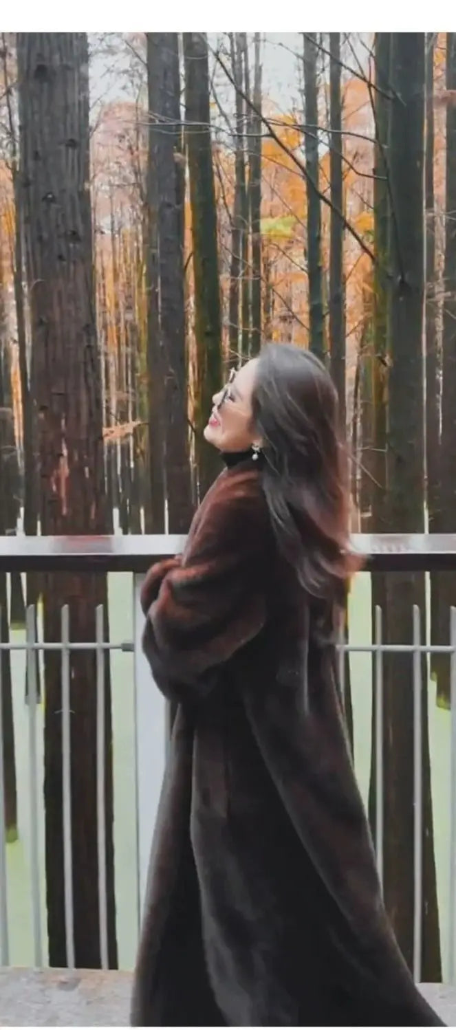 Women Faux Fur Coats Knee Length Coat Turn Down Collar Thick Warm Elegant Maxi Y2k Streetwear Outerwear Jackets Winter Spring