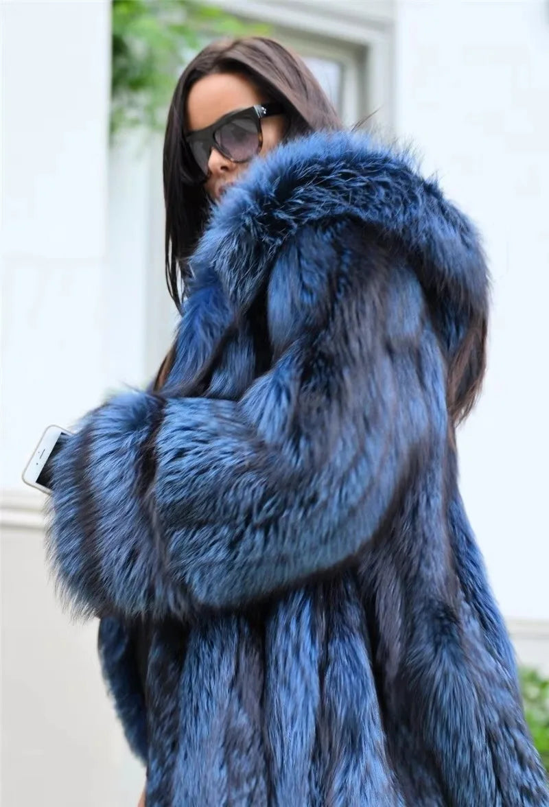 Fox Fur Coat – Real Full Pelt – Hooded Silhouette | KIMLUD