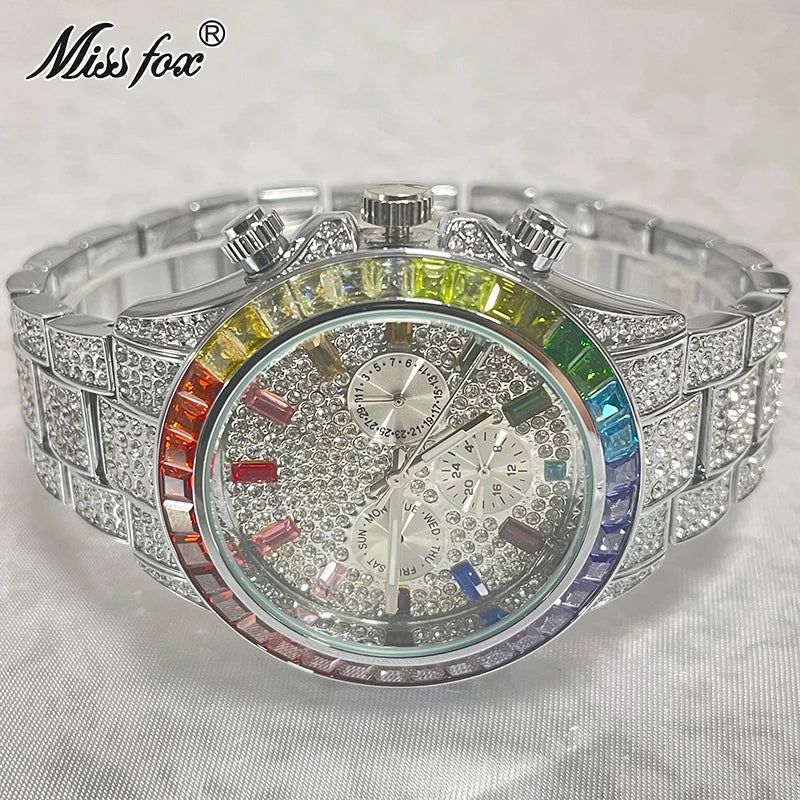 Stainless Steel Smartwatch Hip Hop Rainbow Pavé Diamonds — Gold | KIMLUD